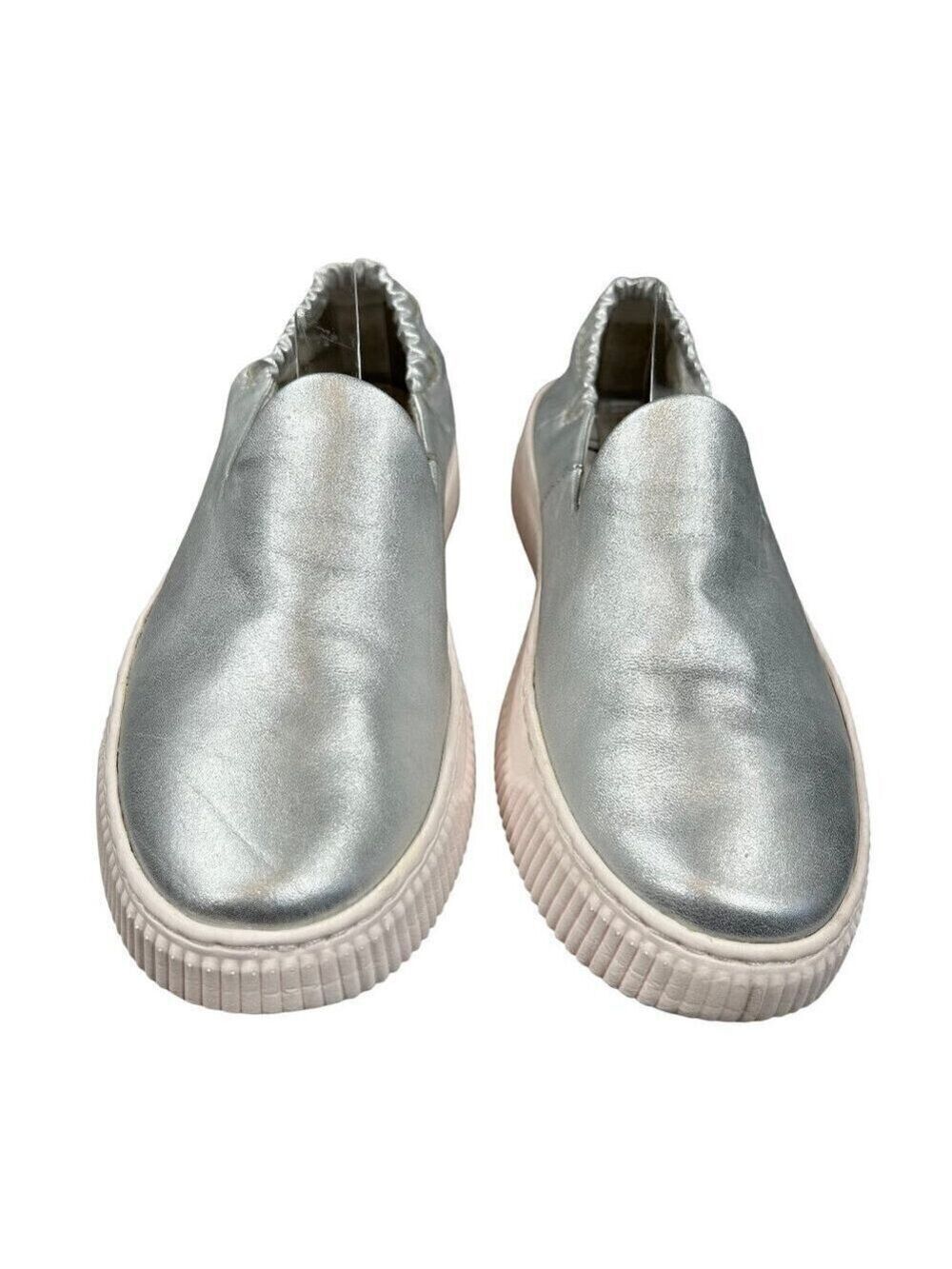 Sofft Fana Silver Metallic Leather Slip-On Sneaker Shoes Size 6.5